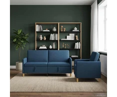 Sofa Sofos komplektas su saugojimu 2 pcs Mėlyna Poliesteris
