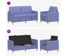 Sofa Sofos komplektas su saugojimu 2 vnt. 3 vietos Džinsinės mėlynos