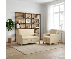 Sofa Sofos komplektas su saugojimu 2 pcs Kreminė Poliesteris