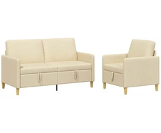 Sofa Sofos komplektas su saugojimu 2 pcs Kreminė Poliesteris