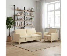 Sofa Sofos komplektas su saugojimu 2 pcs Kreminė Poliesteris