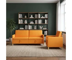 Sofa Sofos komplektas su saugojimu 2 pcs Tamsiai geltona Poliesteris