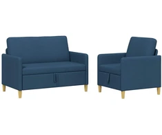 Sofa Sofos komplektas su saugojimu 2 pcs Mėlyna Poliesteris
