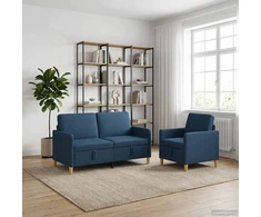 Sofa Sofos komplektas su saugojimu 2 pcs Mėlyna Poliesteris