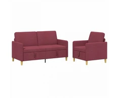 Sofa Sofos komplektas su saugojimu 2 pcs Vyno raudona Poliesteris
