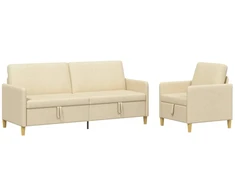 Sofa Sofos komplektas su saugojimu 2 pcs Kreminė Poliesteris