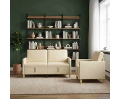Sofa Sofos komplektas su saugojimu 2 pcs Kreminė Poliesteris