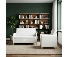 Sofa Sofos komplektas su saugojimu 2 pcs Balta Poliesteris