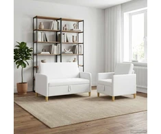 Sofa Sofos komplektas su saugojimu 2 pcs Balta Poliesteris