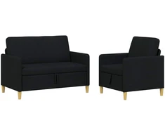 Sofa Sofos komplektas su saugojimu 2 pcs Juoda Poliesteris