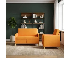 Sofa Sofos komplektas su saugojimu 2 pcs Tamsiai geltona Poliesteris