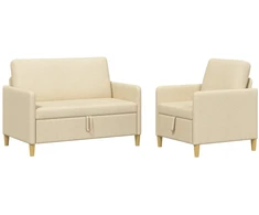 Sofa Sofos komplektas su saugojimu 2 pcs Kreminė Poliesteris