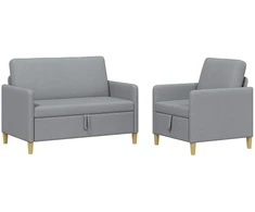 Sofa Sofos komplektas su saugojimu 2 pcs Šviesiai pilka Poliesteris