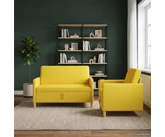 Sofa Sofos komplektas su saugojimu 2 pcs Šviesi geltona Poliesteris
