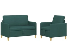Sofa Sofos komplektas su saugojimu 2 pcs Tamsiai žalia Poliesteris