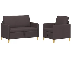 Sofa Sofos komplektas su saugojimu 2 pcs Tamsiai rudas Poliesteris