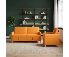 Sofa Sofos komplektas su saugojimu 2 pcs Tamsiai geltona Poliesteris