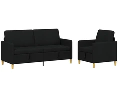Sofa Sofos komplektas su saugojimu 2 pcs Juoda Poliesteris
