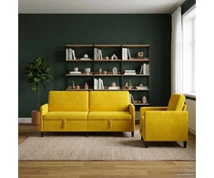 Sofa Sofos komplektas su saugojimu 2 vnt. Geltona Poliesteris