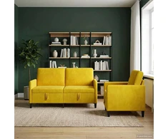Sofa Sofos komplektas su saugojimu 2 vnt. Geltona Poliesteris