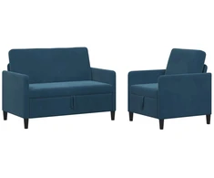 Sofa Sofos komplektas su saugojimu 2 vnt. Mėlyna Poliesteris