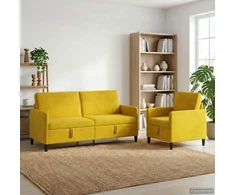 Sofa Sofos komplektas su saugojimu 2 vnt. Geltona Poliesteris