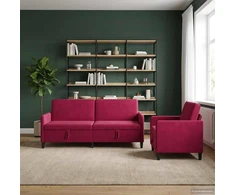 Sofa Sofos komplektas su saugojimu 2 vnt. Vyno raudona Poliesteris