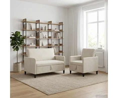 Sofa Sofos komplektas su saugojimu 2 vnt. Kreminė Poliesteris