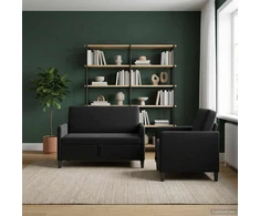 Sofa Sofos komplektas su saugojimu 2 vnt. Juoda Poliesteris