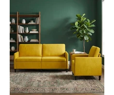 Sofa Sofos komplektas su saugojimu 2 vnt. Geltona Poliesteris