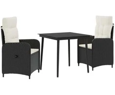 Sofa Stalo Rinkinys su pagalve 3 pcs Juoda ir kreminė balta