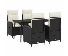 Sofa Stalo Rinkinys su pagalve 5 pcs Juoda ir kreminė balta