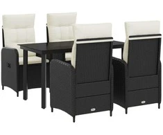 Sofa Stalo Rinkinys su pagalve 5 pcs Juoda ir kreminė balta