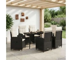 Sofa Stalo Rinkinys su pagalve 7 pcs Juoda ir kreminė balta