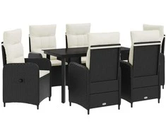 Sofa Stalo Rinkinys su pagalve 7 pcs Juoda ir kreminė balta