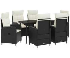 Sofa Stalo Rinkinys su pagalve 7 pcs Juoda ir kreminė balta