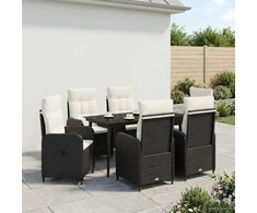 Lauko baldų komplektas Sofa Stalo Rinkinys 7 vnt. Juoda ir kreminė balta