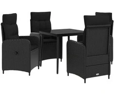 Sofa Stalo Rinkinys su pagalve su pagalve 5 pcs Juoda