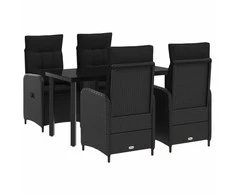 Sofa Stalo Rinkinys su pagalve su pagalve 5 pcs Juoda