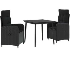 Sofa Stalo Rinkinys su pagalve su pagalve 3 pcs Juoda