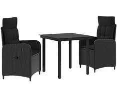 Sofa Stalo Rinkinys su pagalve su pagalve 3 pcs Juoda