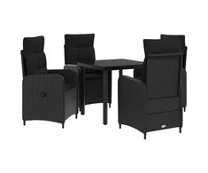 Sofa Stalo Rinkinys su pagalve su pagalve 5 pcs Juoda