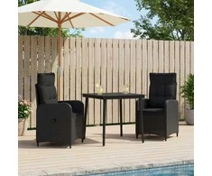 Sofa Stalo Rinkinys su pagalve su pagalve 3 pcs Juoda