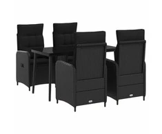 Sofa Stalo Rinkinys su pagalve su pagalve 5 pcs Juoda