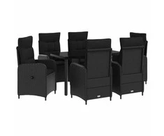 Sofa Stalo Rinkinys su pagalve su pagalve 7 pcs Juoda