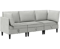 Sofa Svetainės baldų komplektas 3 pcs Šviesiai pilka Audinys