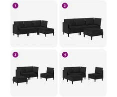 Sofa Svetainės baldų komplektas 4 vnt. Juoda Audinys