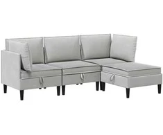 Sofa Svetainės baldų komplektas 4 pcs Šviesiai pilka Audinys