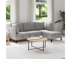 Sofa Svetainės baldų komplektas 4 pcs Šviesiai pilka Audinys