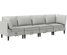 Sofa Svetainės baldų komplektas 4 pcs Šviesiai pilka Audinys
